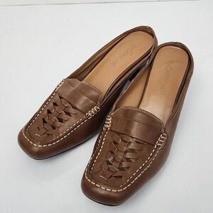 677 NICKELS Mamo Womens Brown leather Square Toe Mules Pumps Size 7.5M
